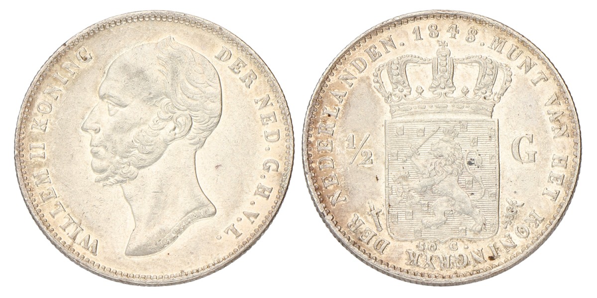 ½ Gulden. Willem II. 1848. Prachtig.