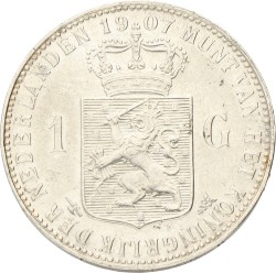 1 Gulden. Wilhelmina. 1907. Prachtig.