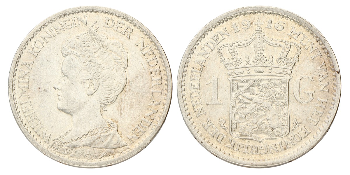 1 Gulden. Wilhelmina. 1916. Prachtig.