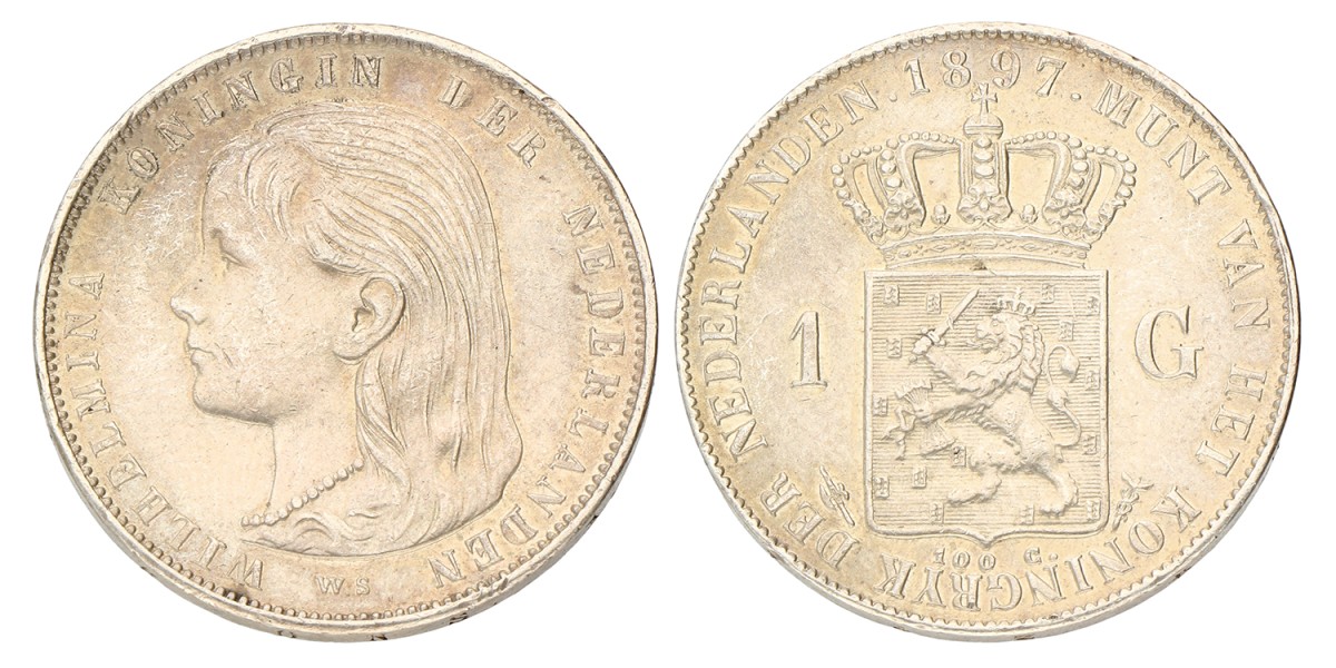 1 Gulden. Wilhelmina. 1897. Prachtig -.