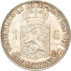 1 Gulden. Wilhelmina. 1907. Zeer Fraai / Prachtig.