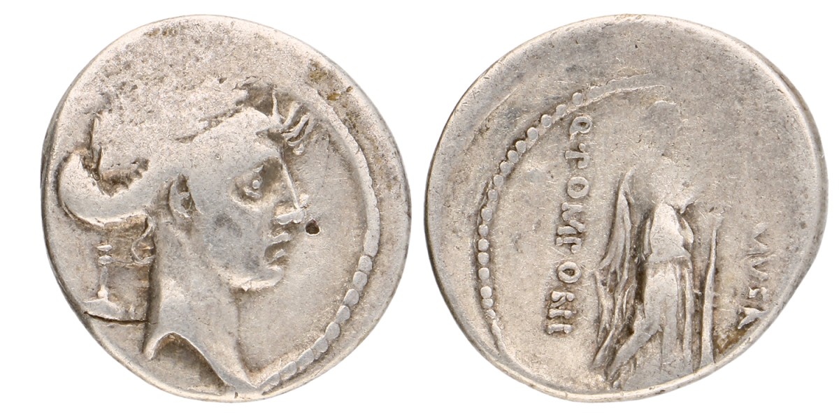 Roman Republic. Q. Pomponius Musa. Denarius. ND (66 BC).