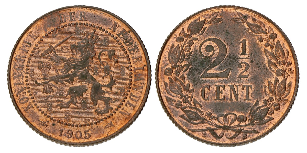 2½ Cent. Wilhlemina. 1905. UNC.