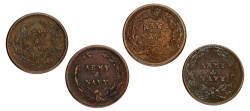 USA. Civil War Tokens. Lot (4) 1 Cent Token 'Army and Navy'. 1863.