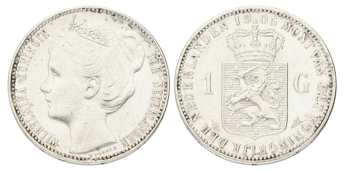 1 Gulden. Wilhelmina. 1905. Prachtig +.