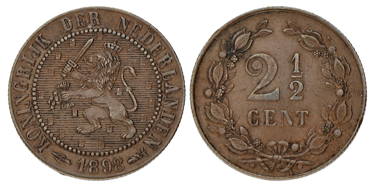 2½ Cent. Wilhelmina. 1898. Prachtig.