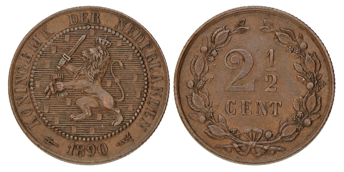 2½ Cent. Wilhelmina. 1890. Prachtig.