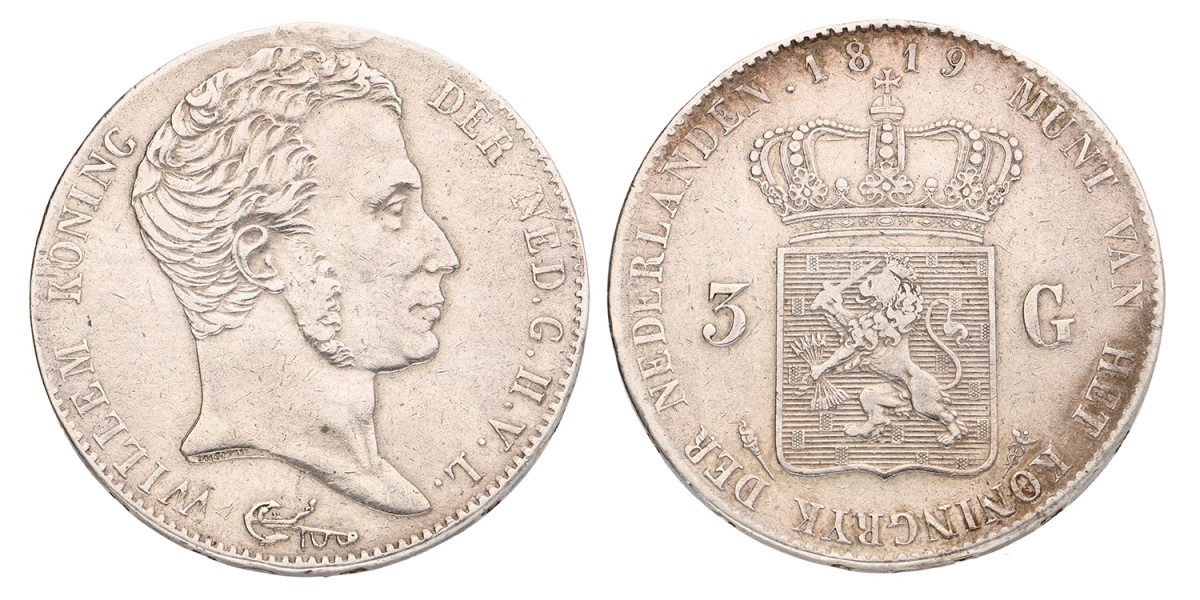 3 Gulden. Willem I. 1819. Zeer Fraai.