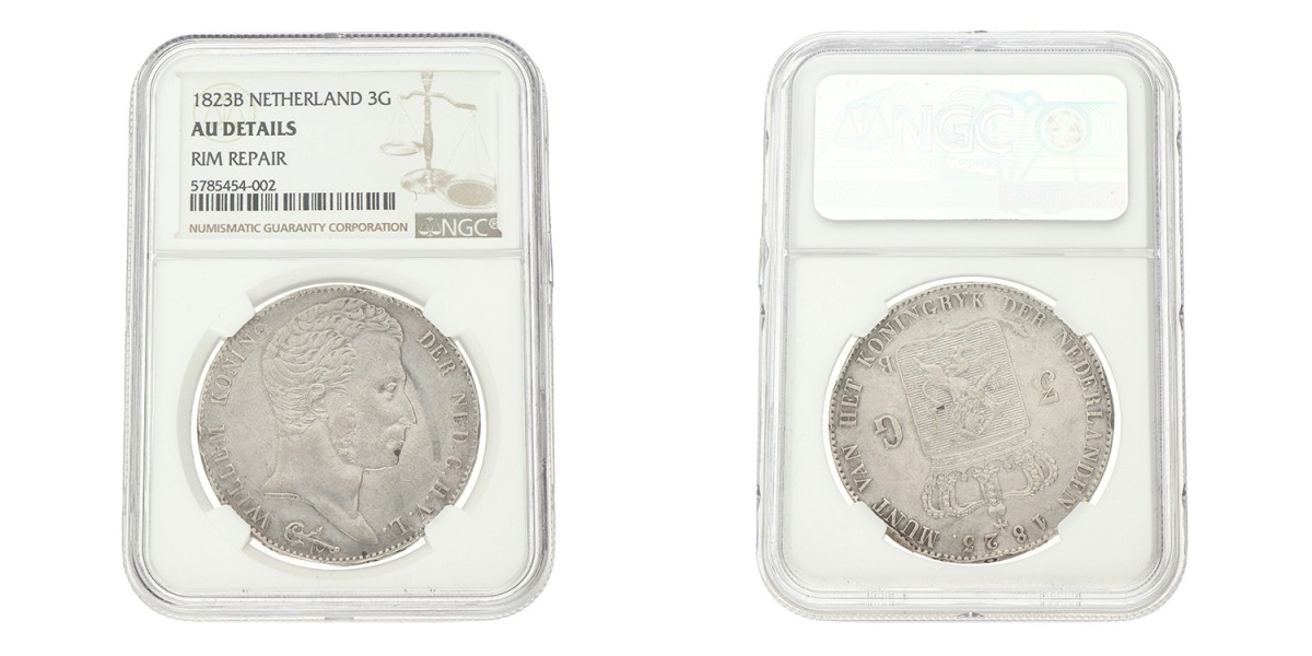 3 Gulden. Willem I. 1823 B. AU details.