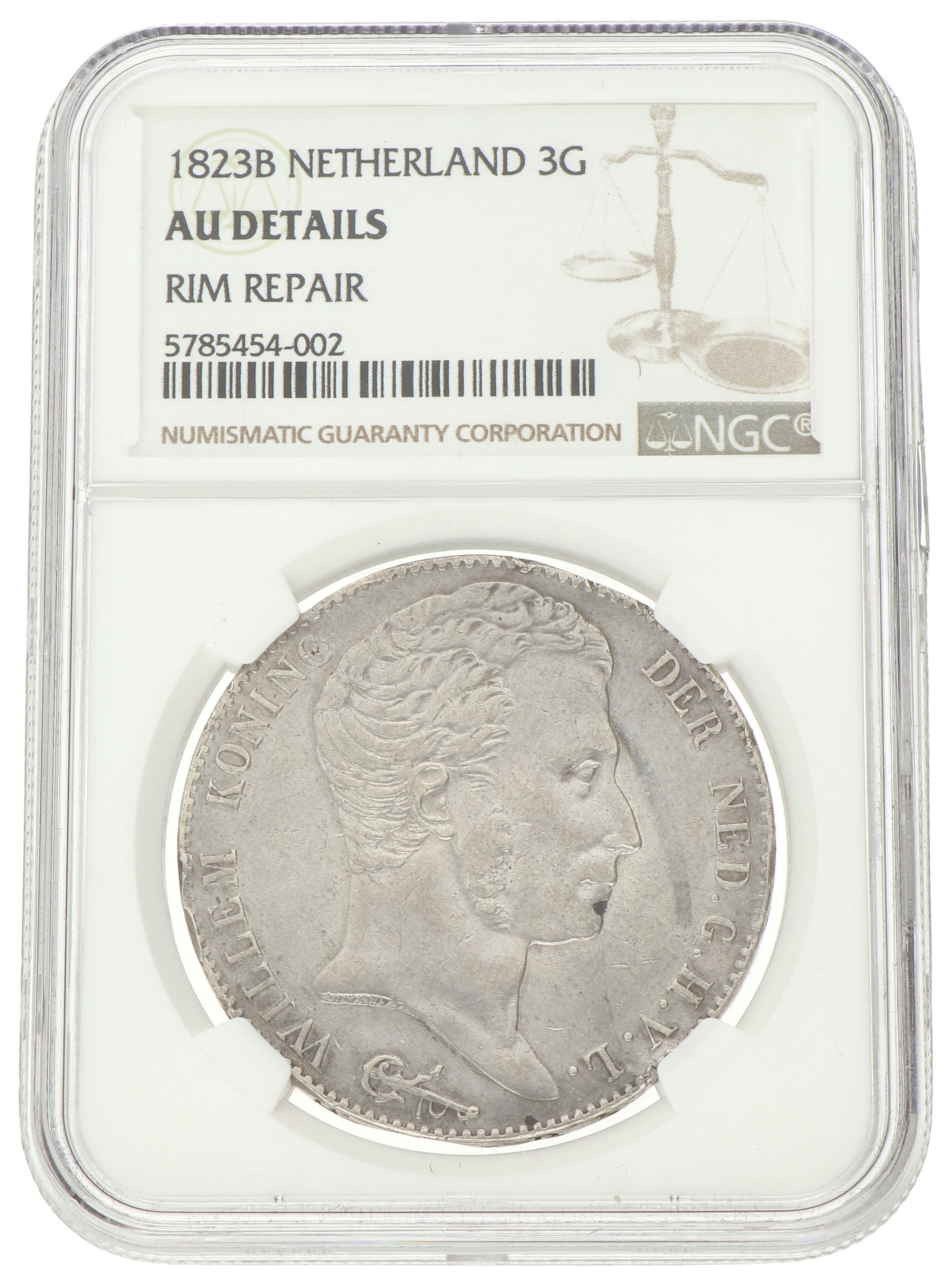 3 Gulden. Willem I. 1823 B. AU details.