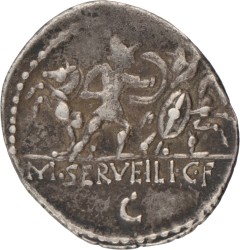 Roman Republic. M. Servilius C.f. Vatia. Denarius. ND (100BC).