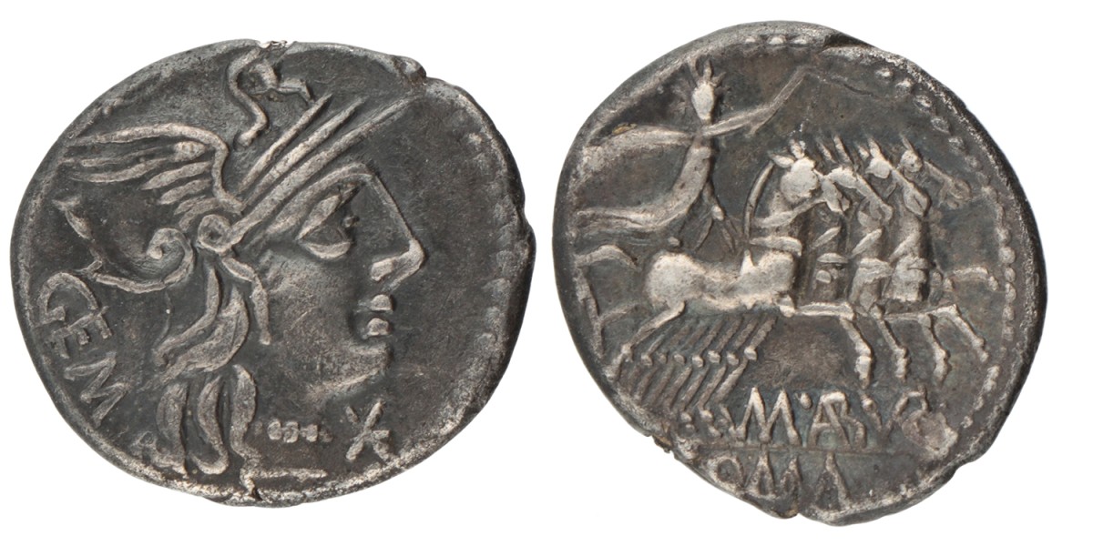 Roman Republic. M. Aburius Geminus. Denarius. ND (134 BC).