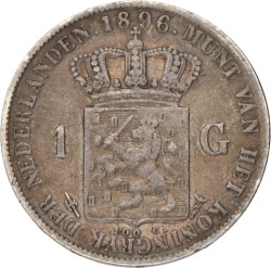 1 Gulden. Wilhelmina. 1896. Zeer Fraai.