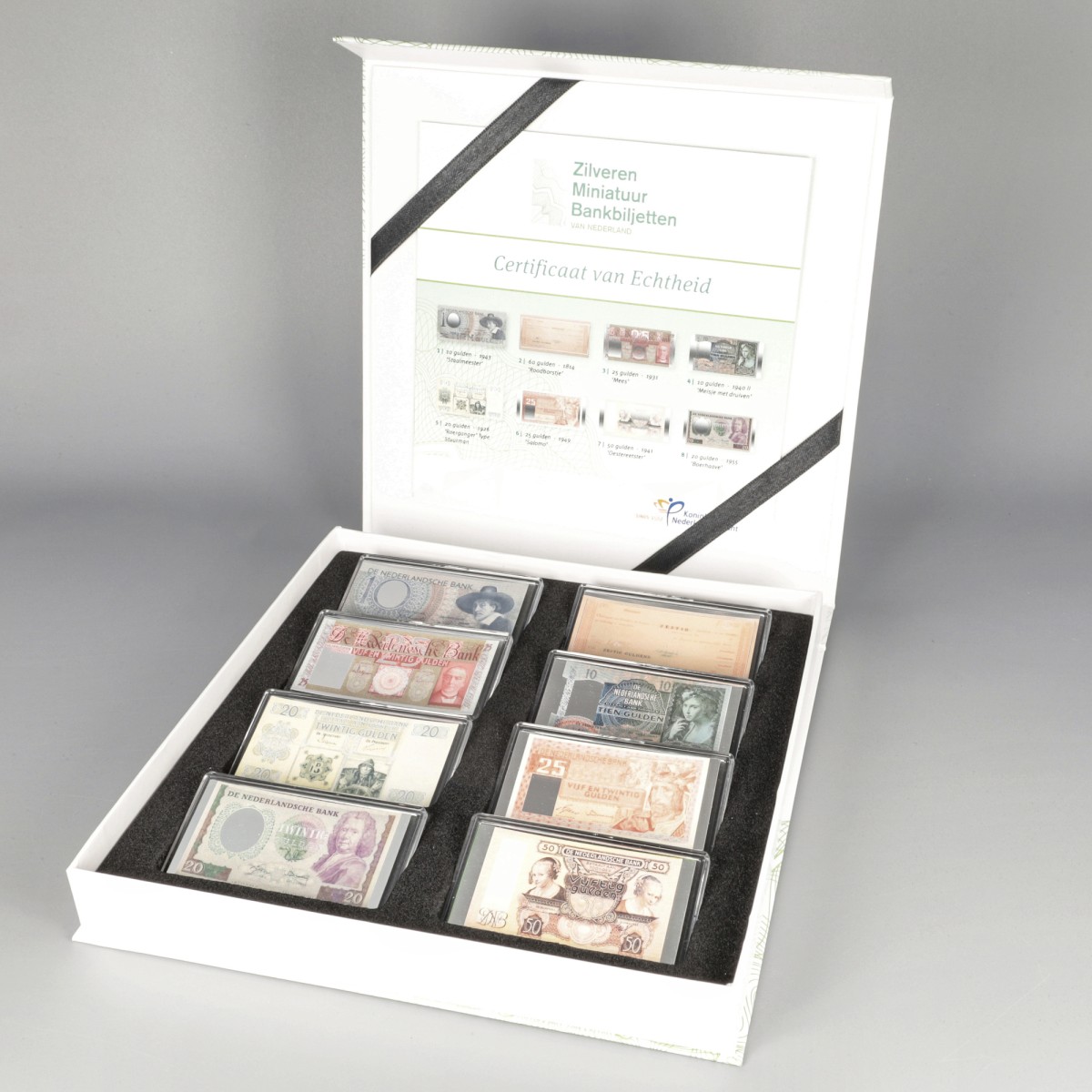 Nederland. Zilveren miniatuur bankbiljetten. Type 1814-1955. - UNC.