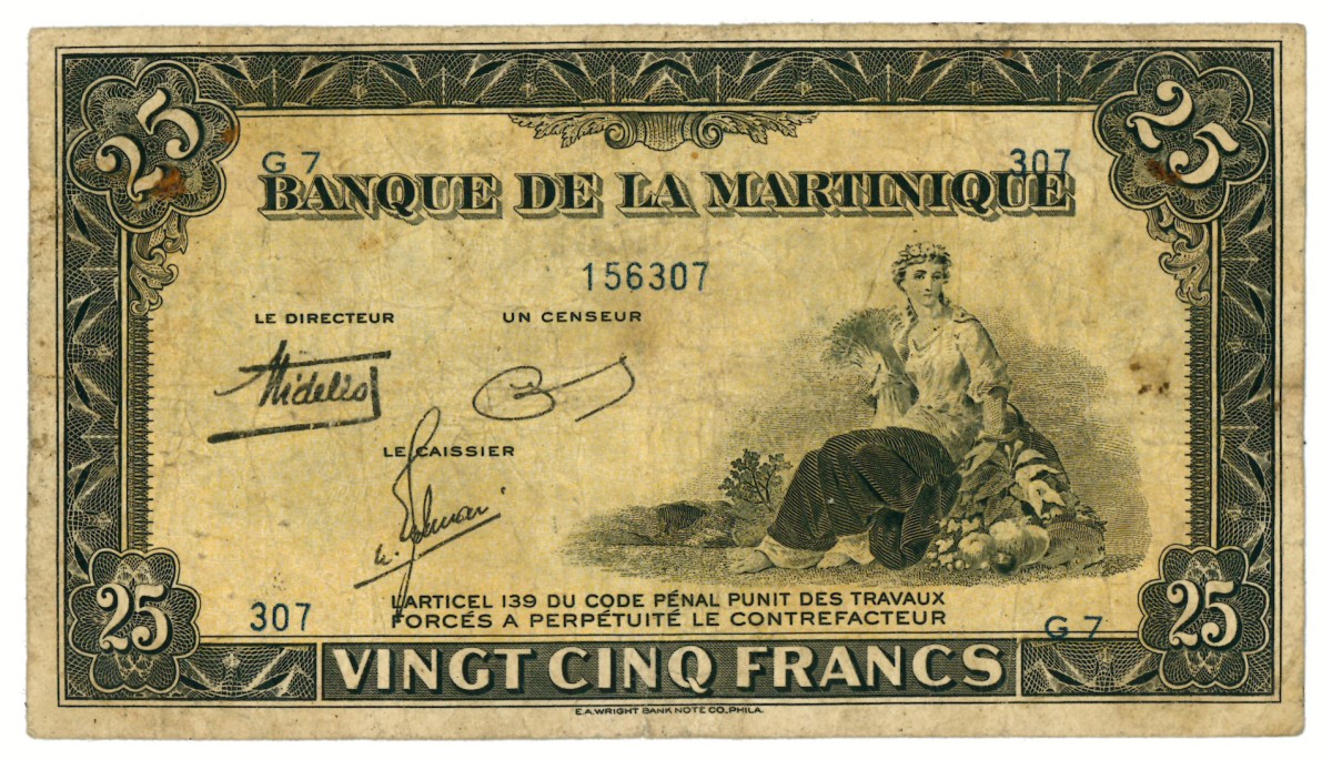 Martinique. 25 francs. Banknote. Type ND. - Fine.