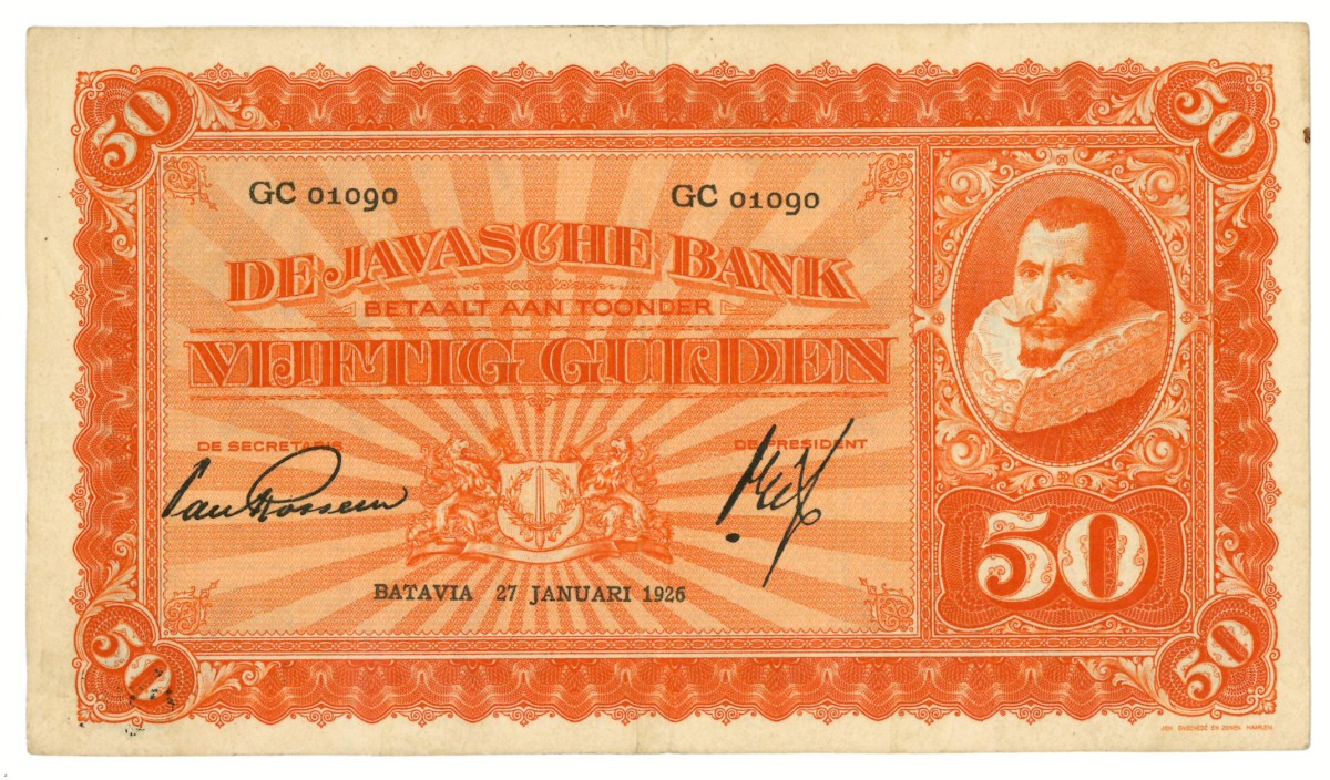 Netherlands-Indies. 50 gulden. Banknote. Type 1925. - Very fine +.