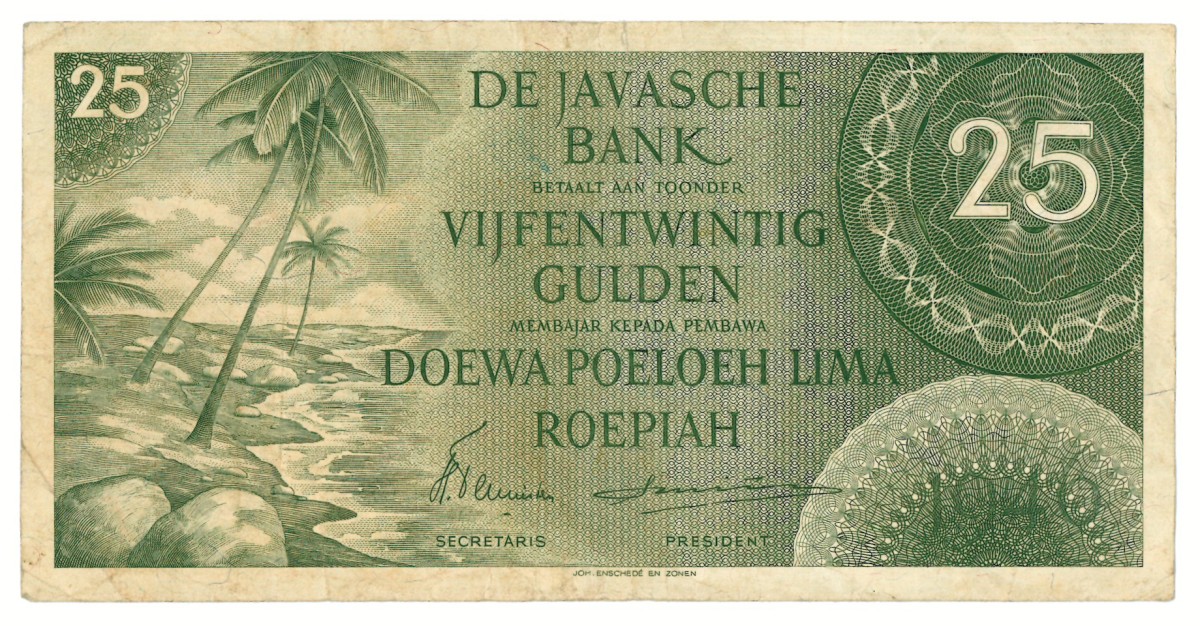 Netherlands-Indies. 25 gulden. Banknote. Type 1946. - Fine / Very fine.