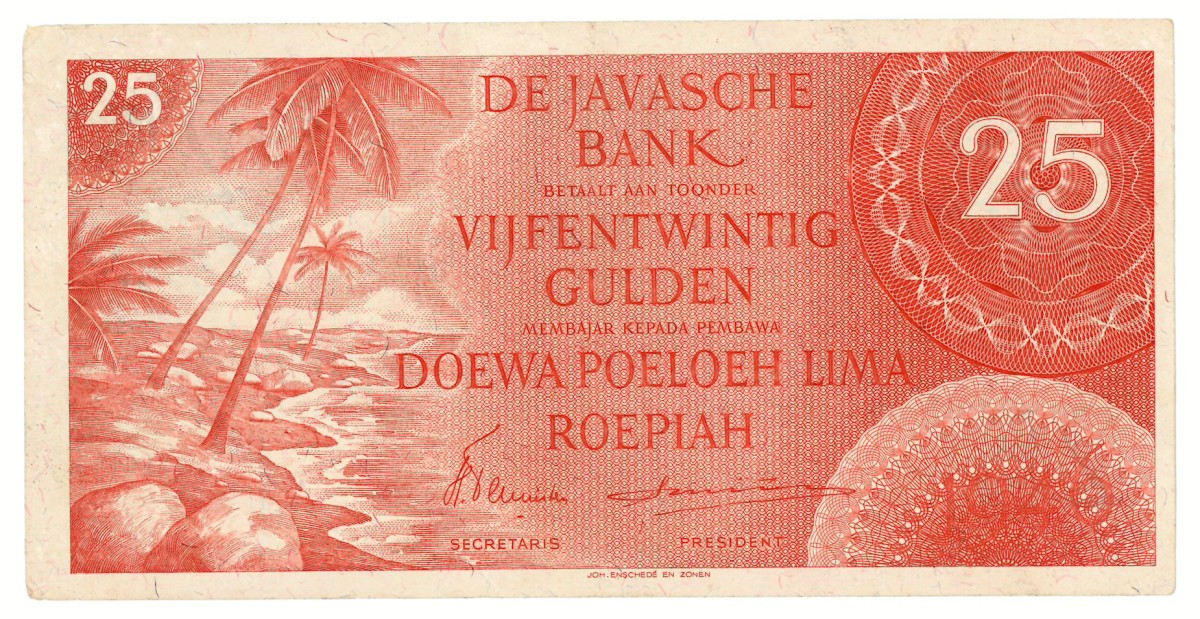 Netherlands-Indies. 25 gulden. Banknote. Type 1946. - Very fine / Extremely fine.