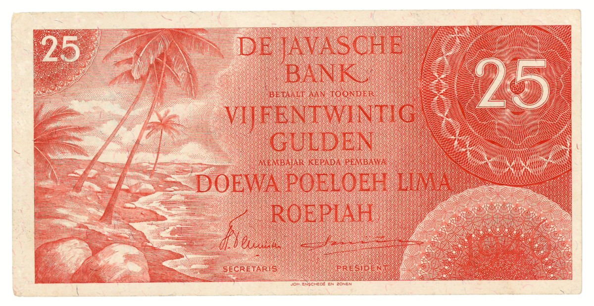 Netherlands-Indies. 25 gulden. Banknote. Type 1946. - Very fine / Extremely fine.