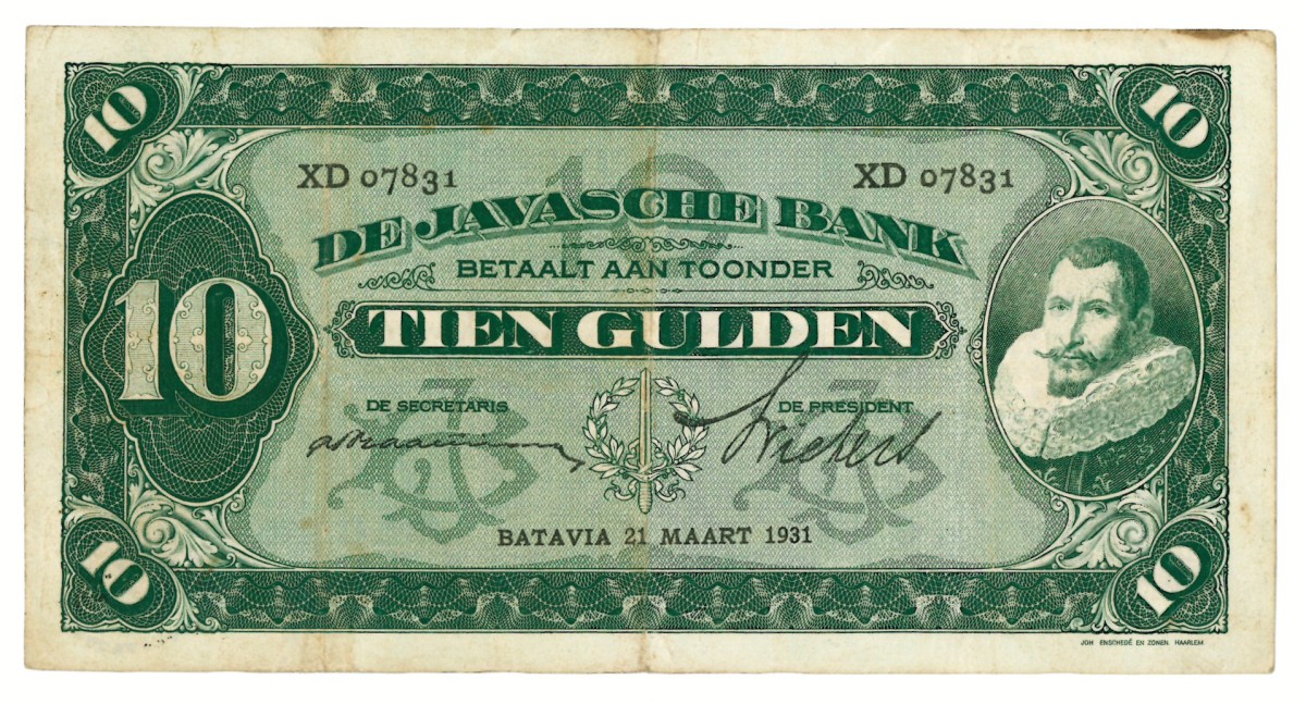 Netherlands-Indies. 10 gulden. Banknote. Type 1925. - Very fine -.