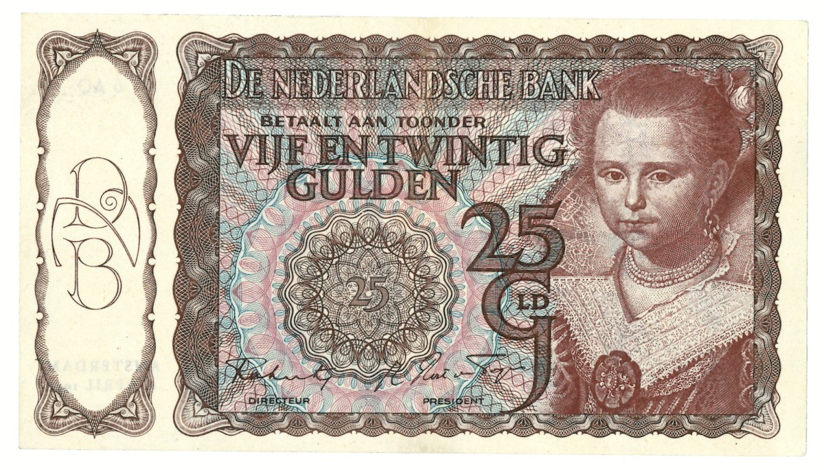 Nederland. 25 gulden. Bankbiljet. Type 1943. - Prachtig.