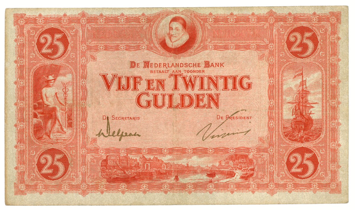 Nederland. 25 gulden. Bankbiljet. Type 1921. - Zeer Fraai.