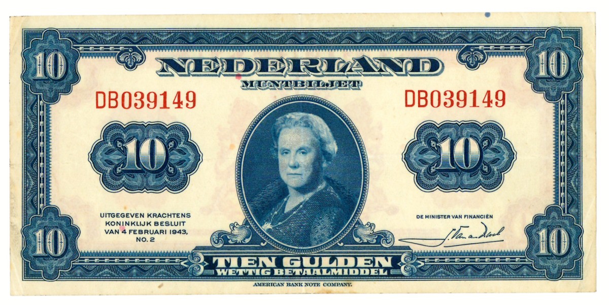 Nederland. 10 gulden. Muntbiljet. Type 1943. - Zeer Fraai +.