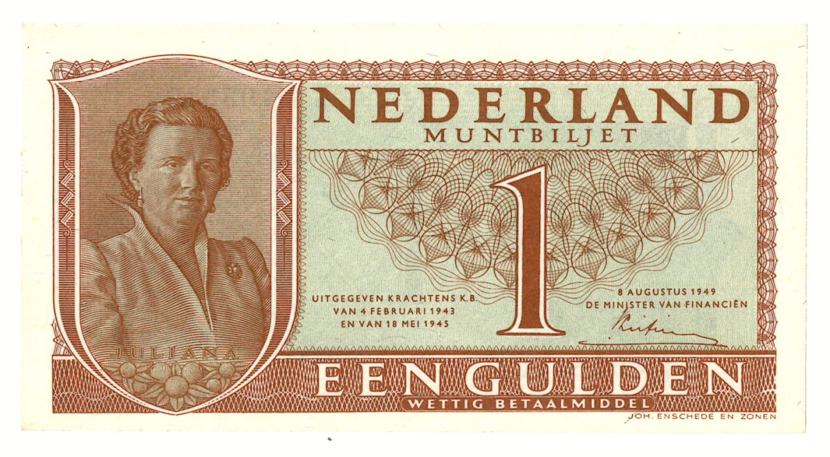 Nederland. 1 gulden. Muntbiljet. Type 1949. - UNC.