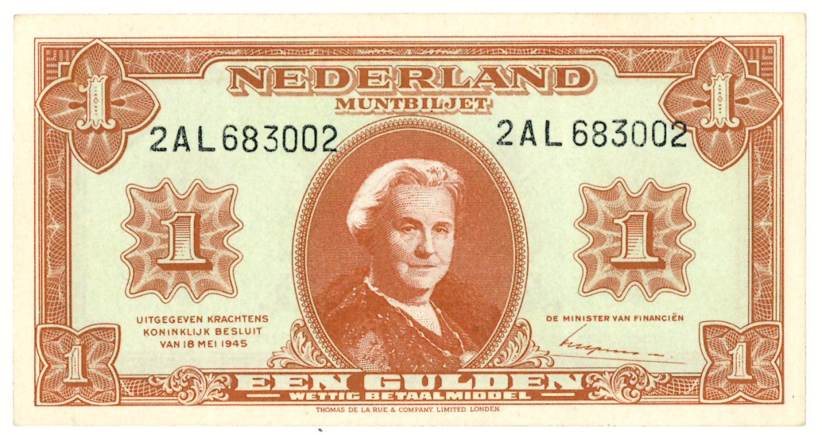 Nederland. 1 gulden. Muntbiljet. Type 1945. - Prachtig +.