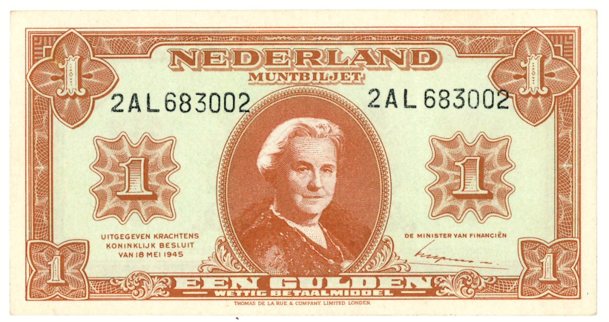 Nederland. 1 gulden. Muntbiljet. Type 1945. - Prachtig +.