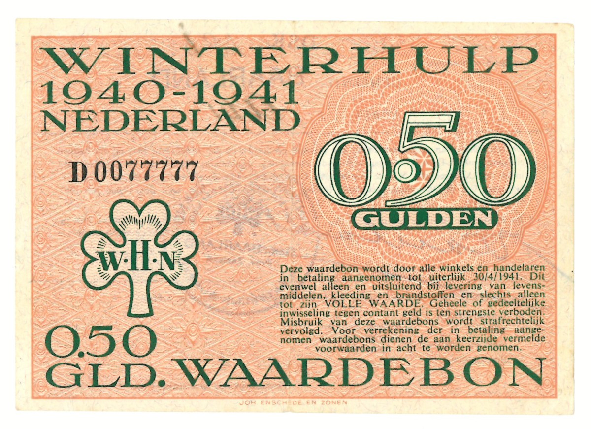 Nederland. ½ gulden. Waardebon. Type 1940-1941. - Prachtig.