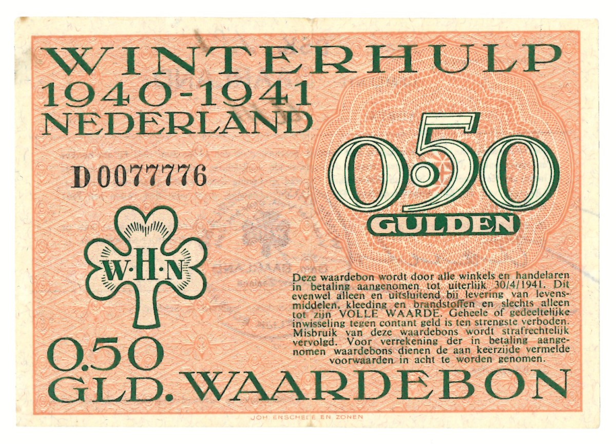 Nederland. ½ gulden. Waardebon. Type 1940-1941. - Prachtig -.