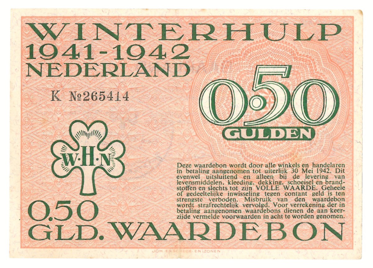 Nederland. ½ gulden. Waardebon. Type 1941-1942. - Prachtig -.