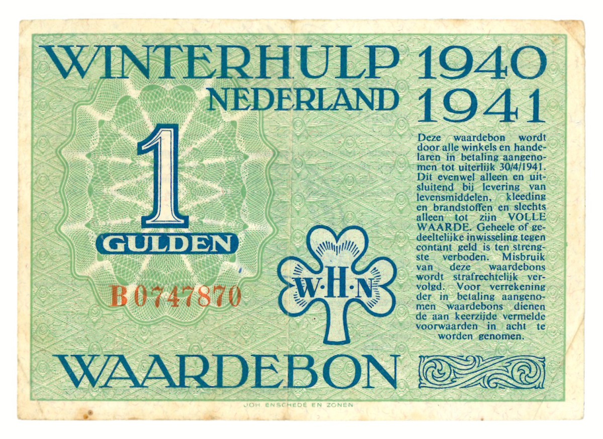 Nederland. 1 gulden. Waardebon. Type 1940-1941. - Zeer Fraai.