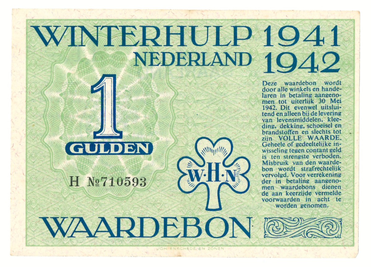 Nederland. 1 gulden. Waardebon. Type 1941-1942. - Prachtig.