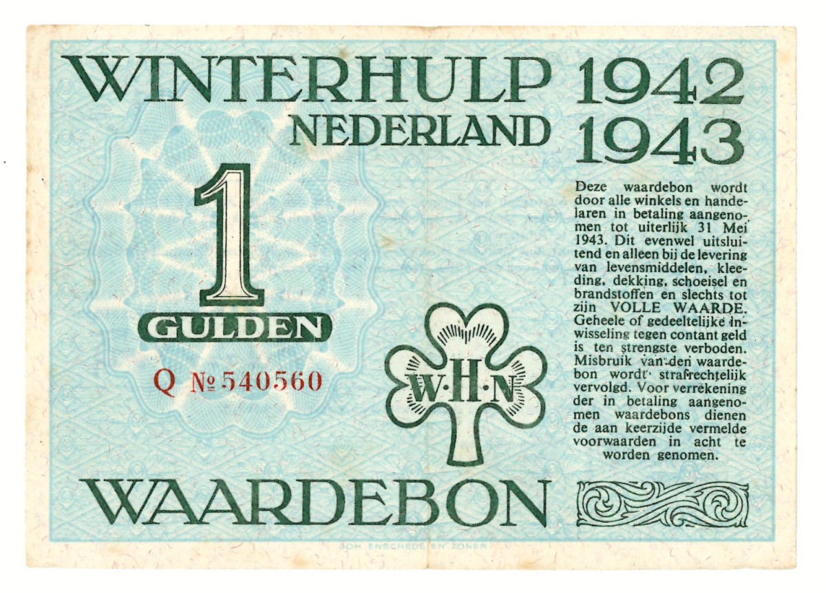 Nederland. 1 gulden. Waardebon. Type 1942-1943. - Prachtig -.