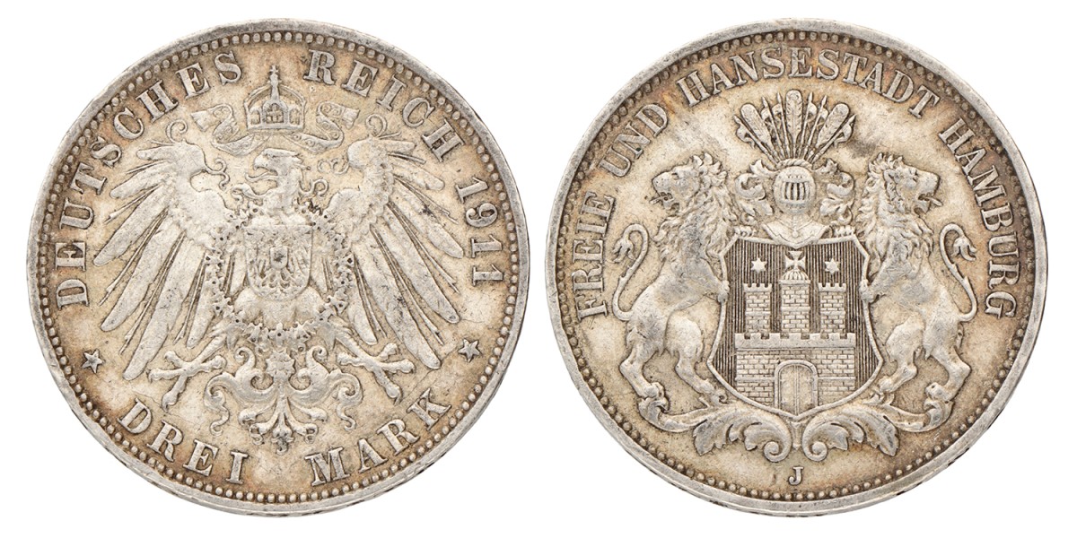 German States. Hamburg. 3 Mark. 1911.