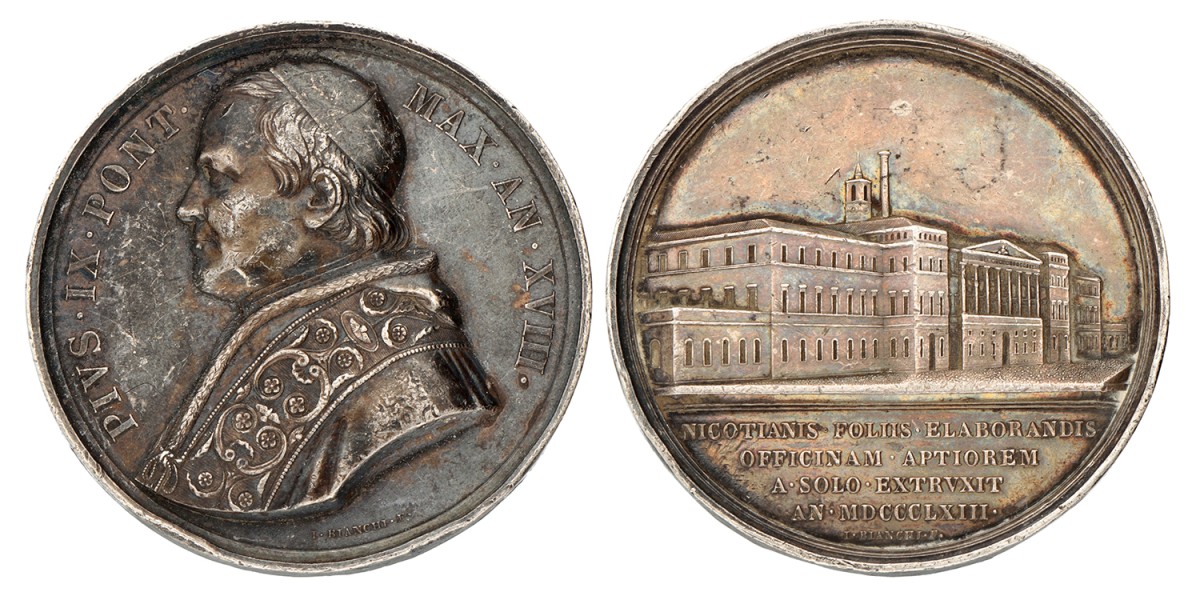 No reserve - Italian states. Papal states. 1863. Opening of the Papal cigar factory.