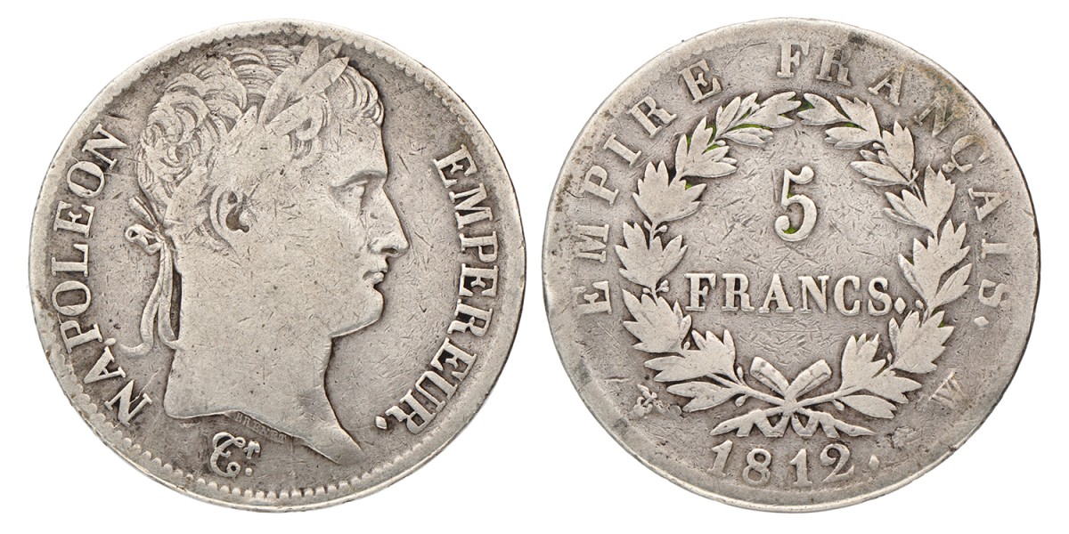 France. Empire. Napoleon I. 5 Francs. 1812 W.