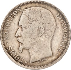 No reserve - France. Second republic. Louis Napoleon. 5 Francs. 1852 A.