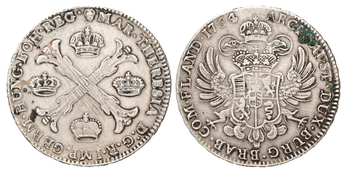 Kronenthaler. Brabant. Brussel. Maria Theresia. 1764. Zeer Fraai.