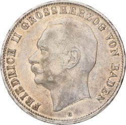 No reserve - German states. Baden. Friedrich II. 5 Mark. 1908 D.