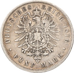 No reserve - German states. Württemberg. Karl I. 5 Mark. 1876 F.