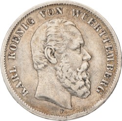 No reserve - German states. Württemberg. Karl I. 5 Mark. 1876 F.