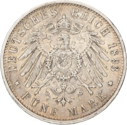 No reserve - German states. Bavaria. Otto. 5 Mark. 1893 D.