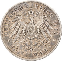 No reserve - German states. Württemberg. Wilhelm II. 5 Mark. 1901 F.