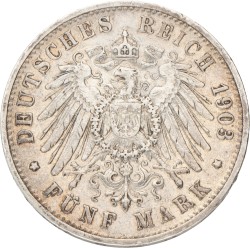 No reserve - German states. Württemberg. Wilhelm II. 5 Mark. 1903 F.