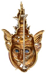 18K Geelgouden broche Thai Khon masker met diamant.