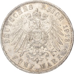 No reserve - German states. Bavaria. Otto. 5 Mark. 1913 D.