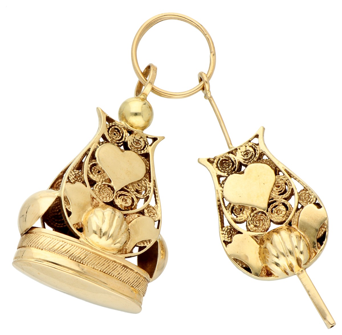 14K. Geelgouden zakhorloge signet met bedel - Fob Brelogue.